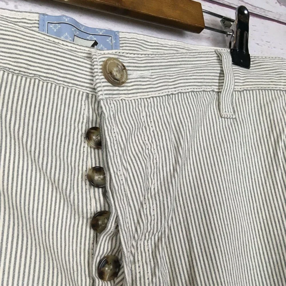 7 For All Mankind Mens 36 Cargo Shorts Conductor Stripe White Blue Seven